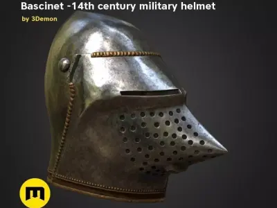 Bascinet -14th century military helmet Low-poly 3D model