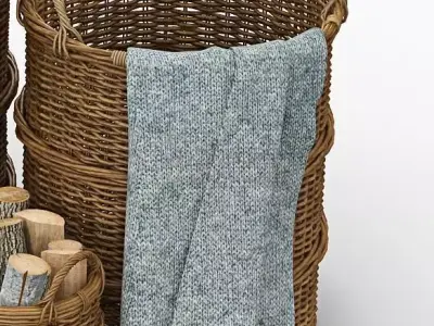basket wicker baskets with pillows and towels 3D model