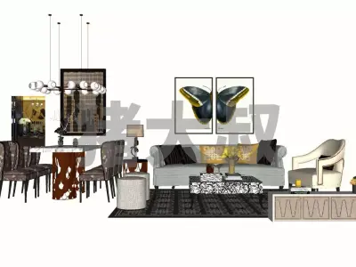 Modern style furniture lamp combination 3D model