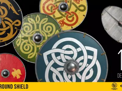 Game ready Viking round shield Low-poly 3D model