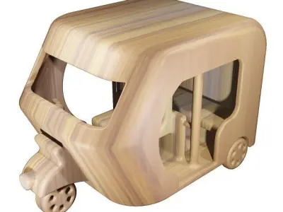 Wooden Auto Rickshaw Toy Low-poly 3D model