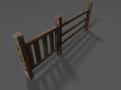 Modular Split Rail Fence for Environment Design with gate 3D model