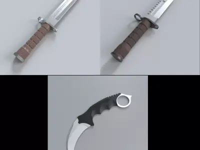 Three Low Poly CSGO Knives Pack 2 Low-poly 3D model
