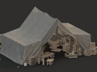 medieval market Low-poly 3D model