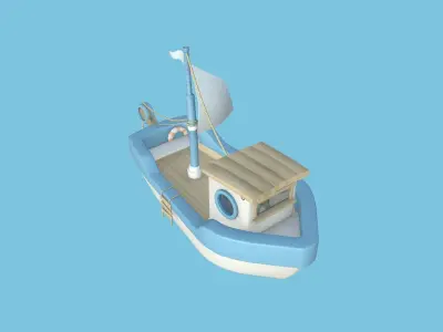 Cartoon Boat 02 - White Blue - Low Poly Ship Low-poly 3D model
