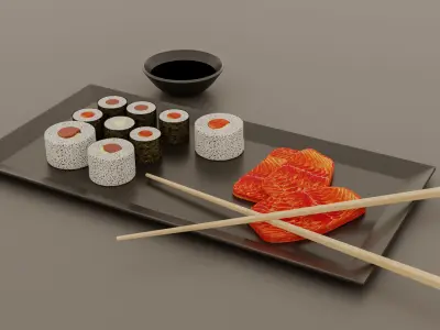 Sushi and Sashimi Low-poly 3D model