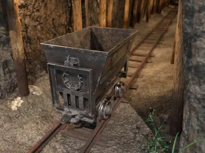 Worn Mine Wagon Black 3D model purchase