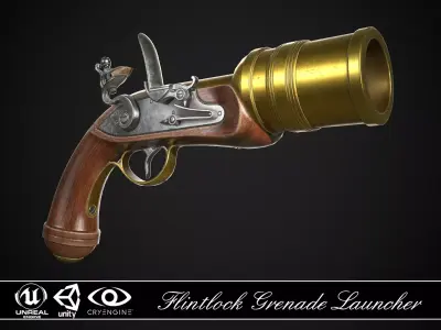 Flintlock Grenade Launcher 01 Classic Low-poly 3D model