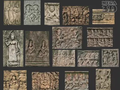 Ancient Khmer Temple Wall modular Ultra HD 16K Texture - 221013 Low-poly 3D model