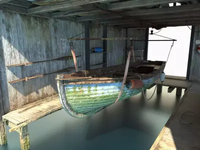 Boathouse hut on stilts 3D model