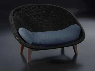 Armchair rattan lounge chair with cushion Free 3D model