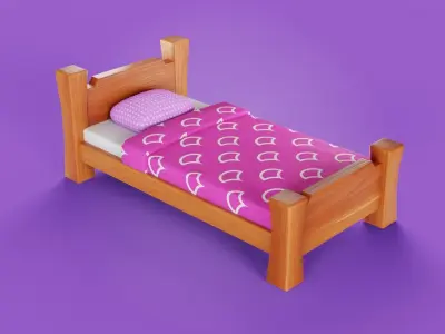 STYLIZED WOODEN BED - 3 COLOR VARIATION Free low-poly 3D model