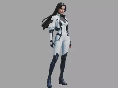 White Navy Futuristic Female Pilot 3D model