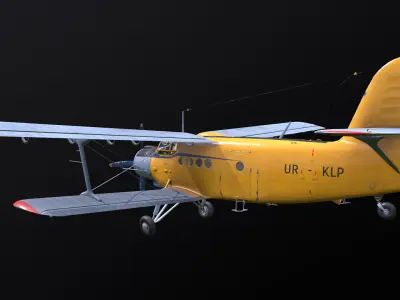 An-2 3D PBR 3D model old russian biplane flying in sky Low-poly 3D model