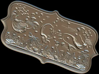 Aquatic Mermaid Theme Panno v4 STL for CNC Relief engraving 3D model