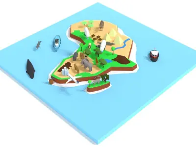 Low Poy Cartoon Africa Map With Animals Low-poly 3D model