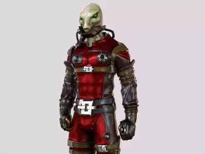 Sci-Fi Alien Character Game Ready with Rigging Fully Rigged Low-poly 3D model