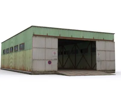 Hangar industrial building Low-poly 3D model