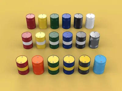 VARIOUS COLOR STACKED FUEL OIL STEEL DRUM GALLON BARREL GAS TANK 3D model
