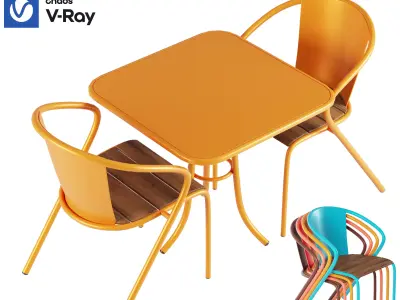 BICA set four orange chairs and table Free 3D model