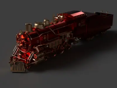Steam locomotive train Low-poly 3D model