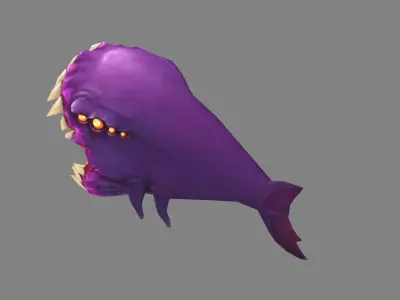 Cartoon Purple Fish Demon - Whale Monster Low-poly 3D model