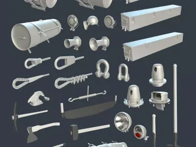 WW2 Soviet Tank External Equipment Set  3D model