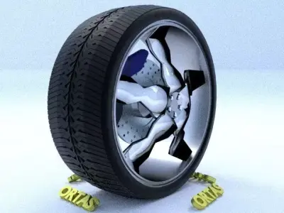 ORTAS CAR RIM 63 GAME READY RIM TIRE AND DISC 3D model