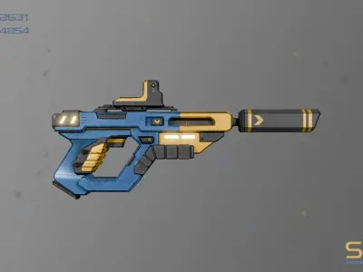 Sci-Fi Electric Cobalt Blue Pistol - Lowpoly Futuristic Gun Low-poly 3D model