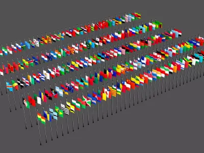 All World Countries Flags Low-poly 3D model