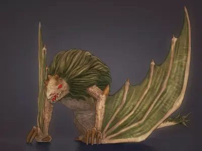 Stylized FurDragon Low-poly 3D model