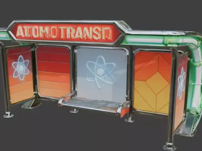 Retro-Futuristic Atompunk Bus Stop 3d Low-poly 3D model