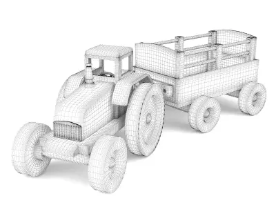 Wooden toy tractor 08 3D model