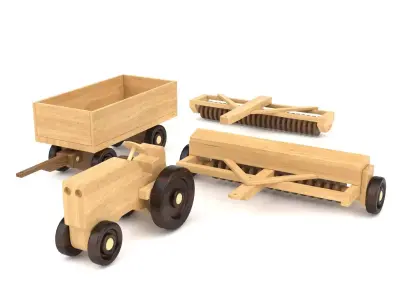 Wooden toy tractor 07 3D model