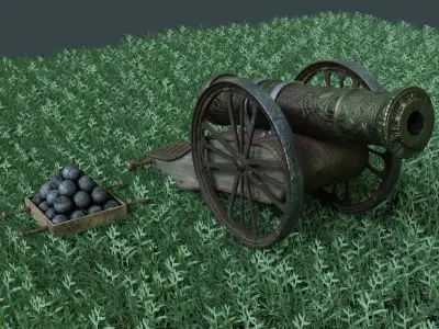 Cannon ceremonial black dust with projectile 3D model