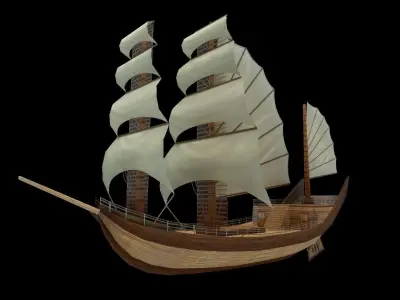 Sailing Ship - watercraft - pirate of caribbean - fluyt Low-poly 3D model