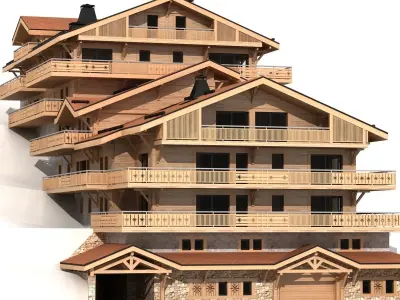 Classic wooden mountain house chalet 3D model