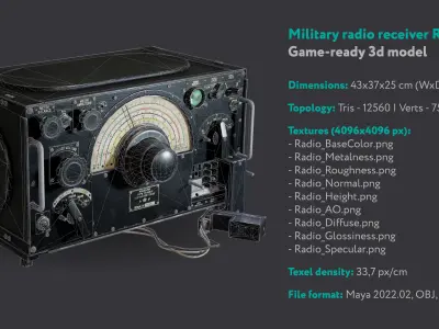 Military radio receiver R-1155 Low-poly 3D model