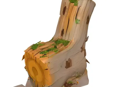 Stylized Mossy Wood Log Bench Low-poly 3D model