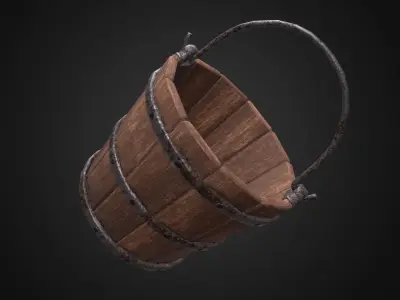 Wooden bucket Free low-poly 3D model buy