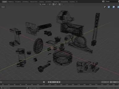 Randome parts for decoration from various 3D printing Projects Low-poly 3D model