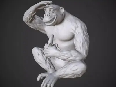 Sculpture of the Monkey with Banana Looking Far Away 3D model