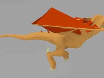 Dragon Low Poly orange flying in air 3D model