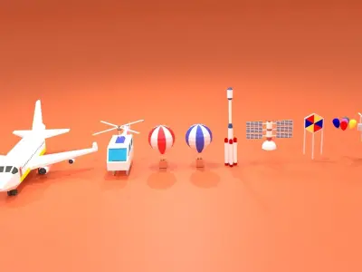 Cartoon Flying Vehicles and Props Pack Low-poly 3D model