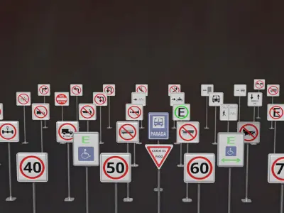 Signs Traffic Regulatory Lotes 01 Part 2 Spanish Bundle 3D model