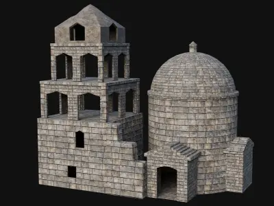 STONE BUILDING CONSTRUCTION HOUSE TEMPLE ANCIENT RUIN COLLECTION Low-poly 3D model