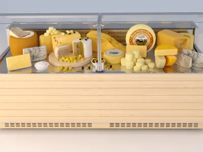 Supermarket display and variouse cheese 3D model
