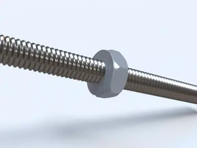 Full Threaded Bolt with with Nut and Washer Low-poly 3D model