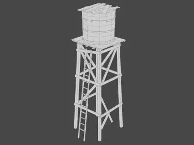 Wooden water tower Free low-poly 3D model