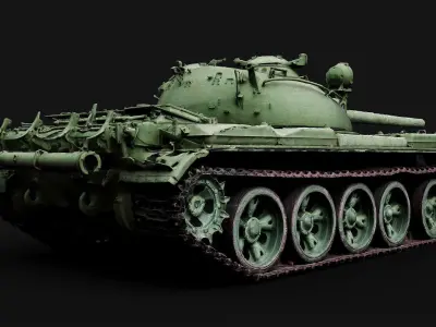 coldwar soviet tank T-55 model photogrammetry Low-poly 3D model